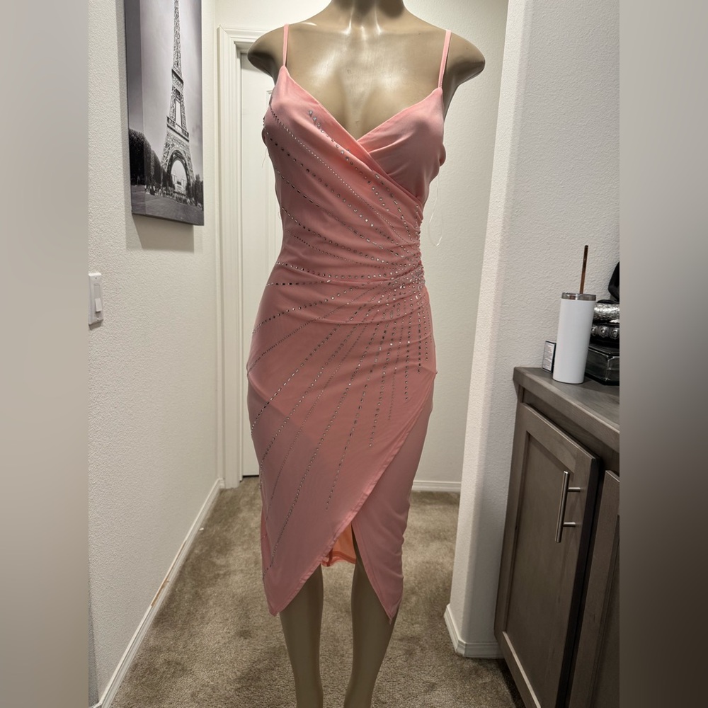 Asymmetrical Pink Dress with Spaghetti Straps